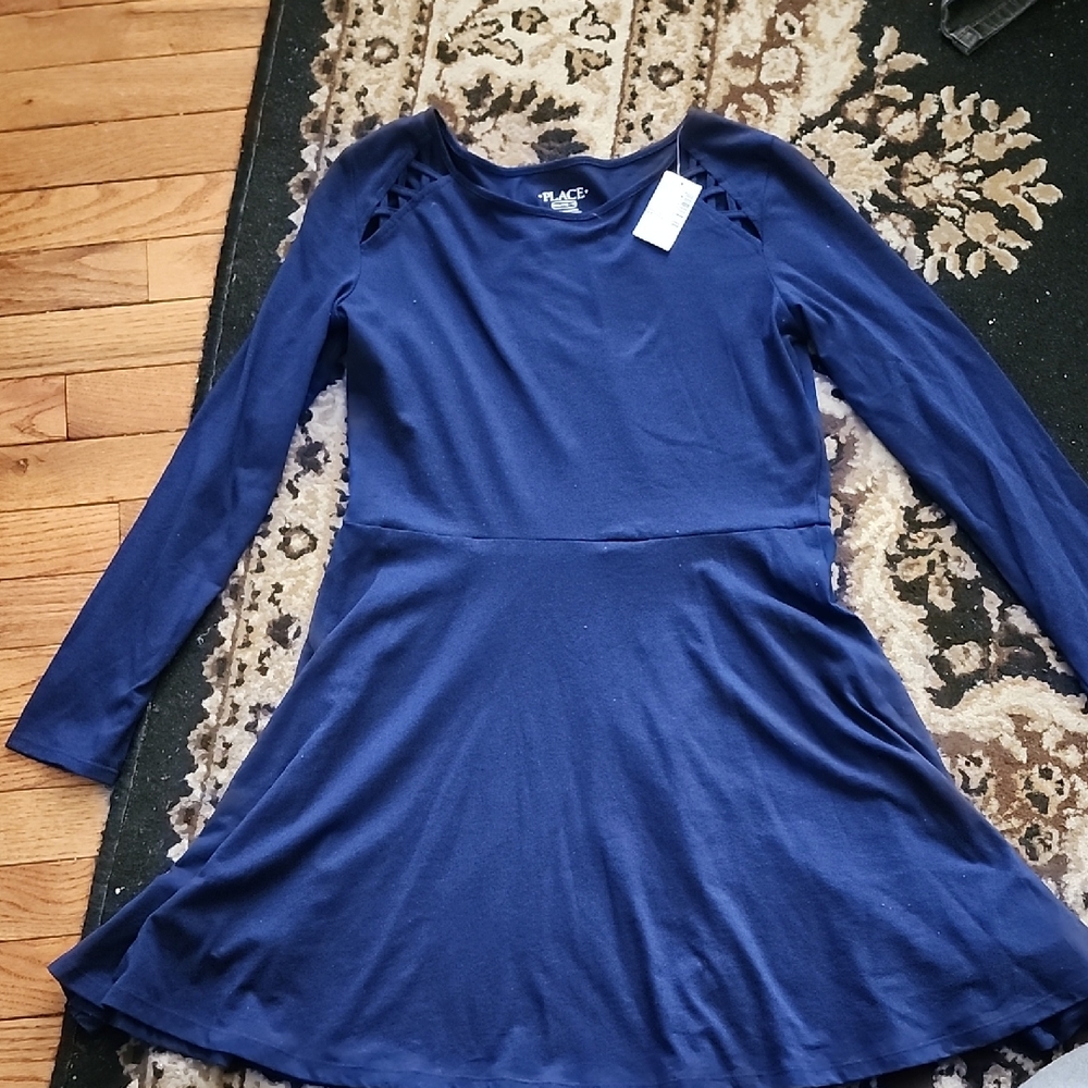 Children's Place Navy Blue Girl's Long Sleeved Dress; XXL 16
